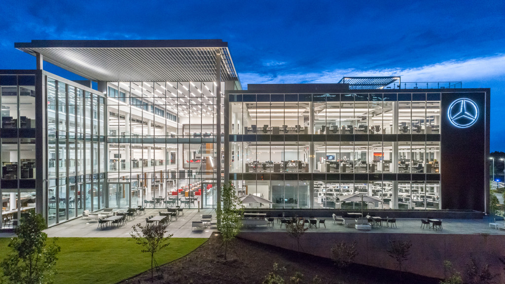 A building with glass windows.